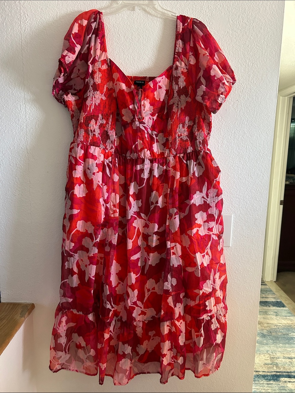 Torrid Red & Pink Floral Tie-Front Dress